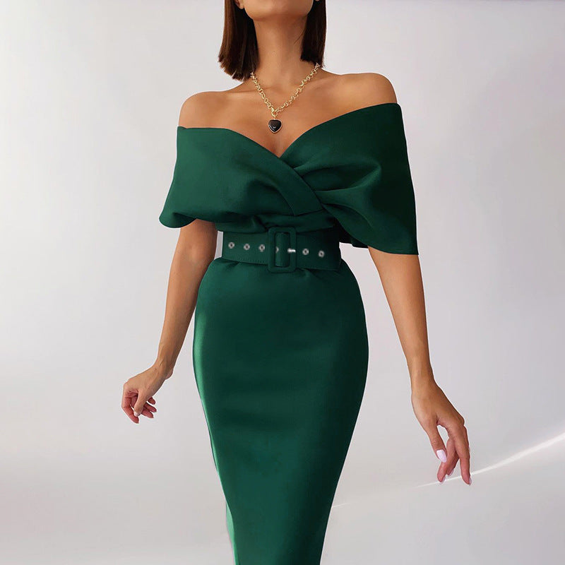 OffShoulder Graceful Party Ladies Vintage Evening Formal Midi Dress