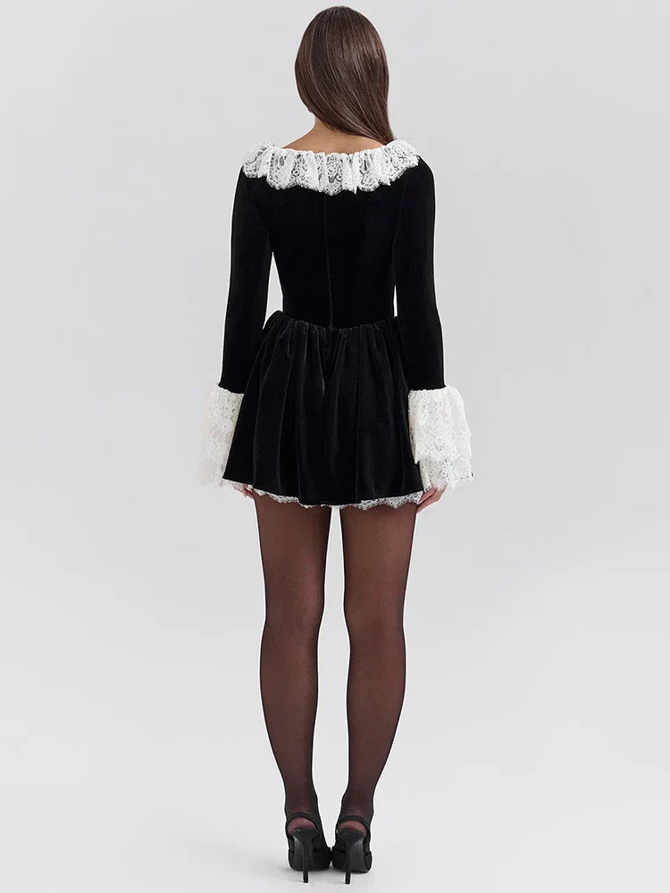 Frida Lace Flare Long Sleeve Attractive Mini Dress