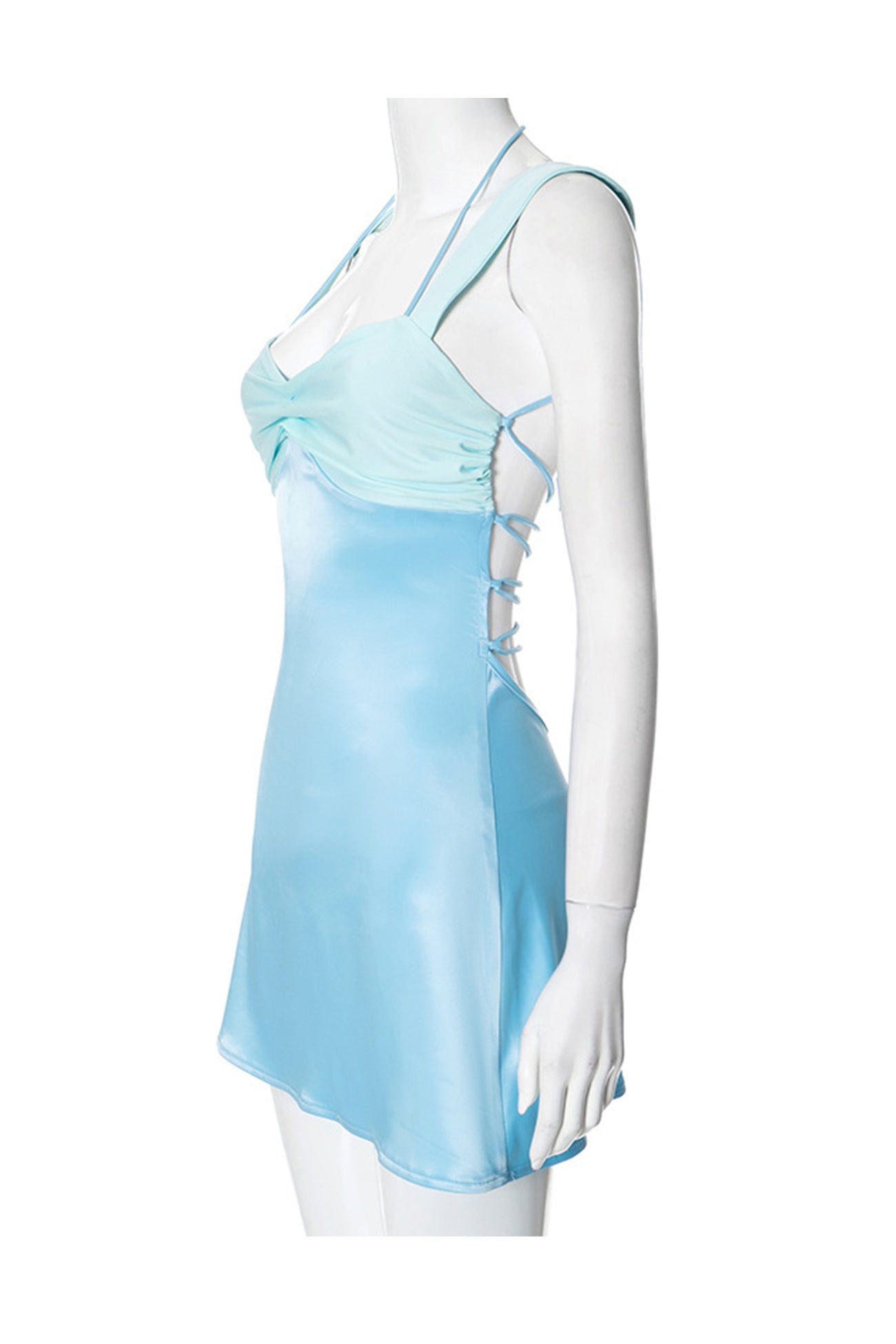 Contrast Satin Color Tie up Cami Dress