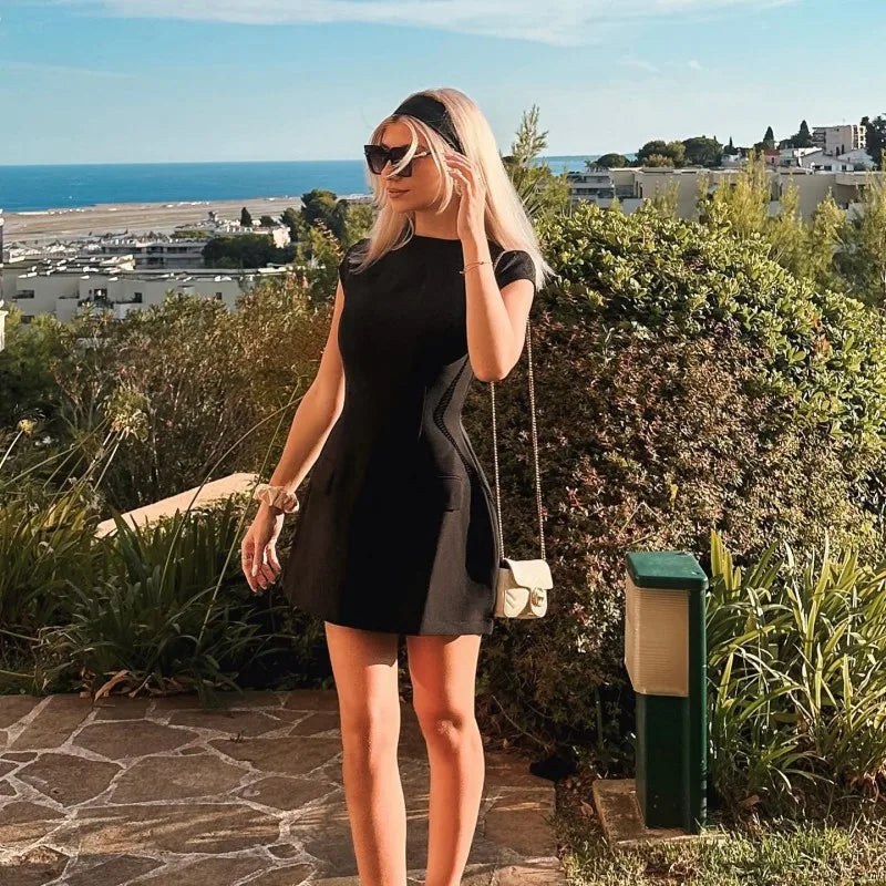Ailsa Shaped Solid Pockets Mini Dress