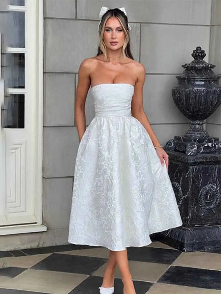 Bow Jacquard Strapless Backless Mini Dress