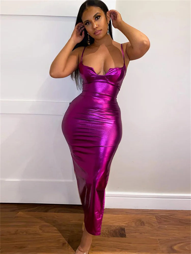 Neon Backless Split Slim Midi Dress