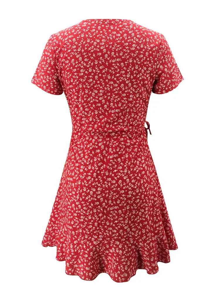 Julia Statement Flower Mini Dress with V Neck and a Line Design Boutique Collection