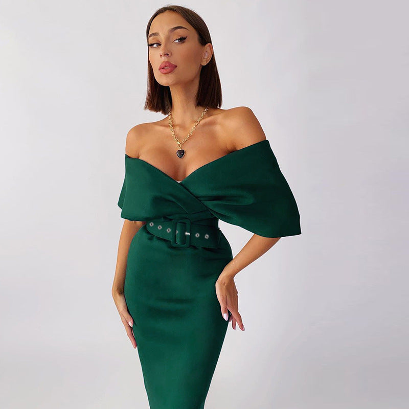 OffShoulder Graceful Party Ladies Vintage Evening Formal Midi Dress