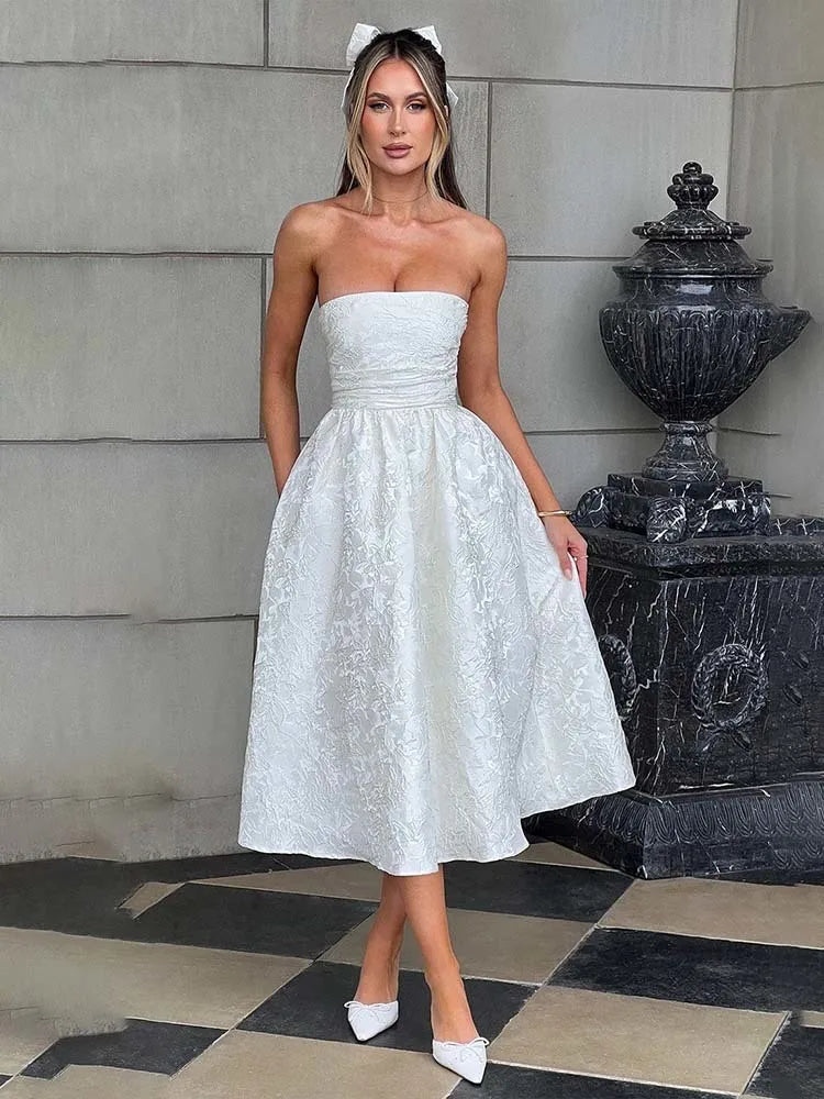 Backless Bow Jacquard A Line Mini Dress