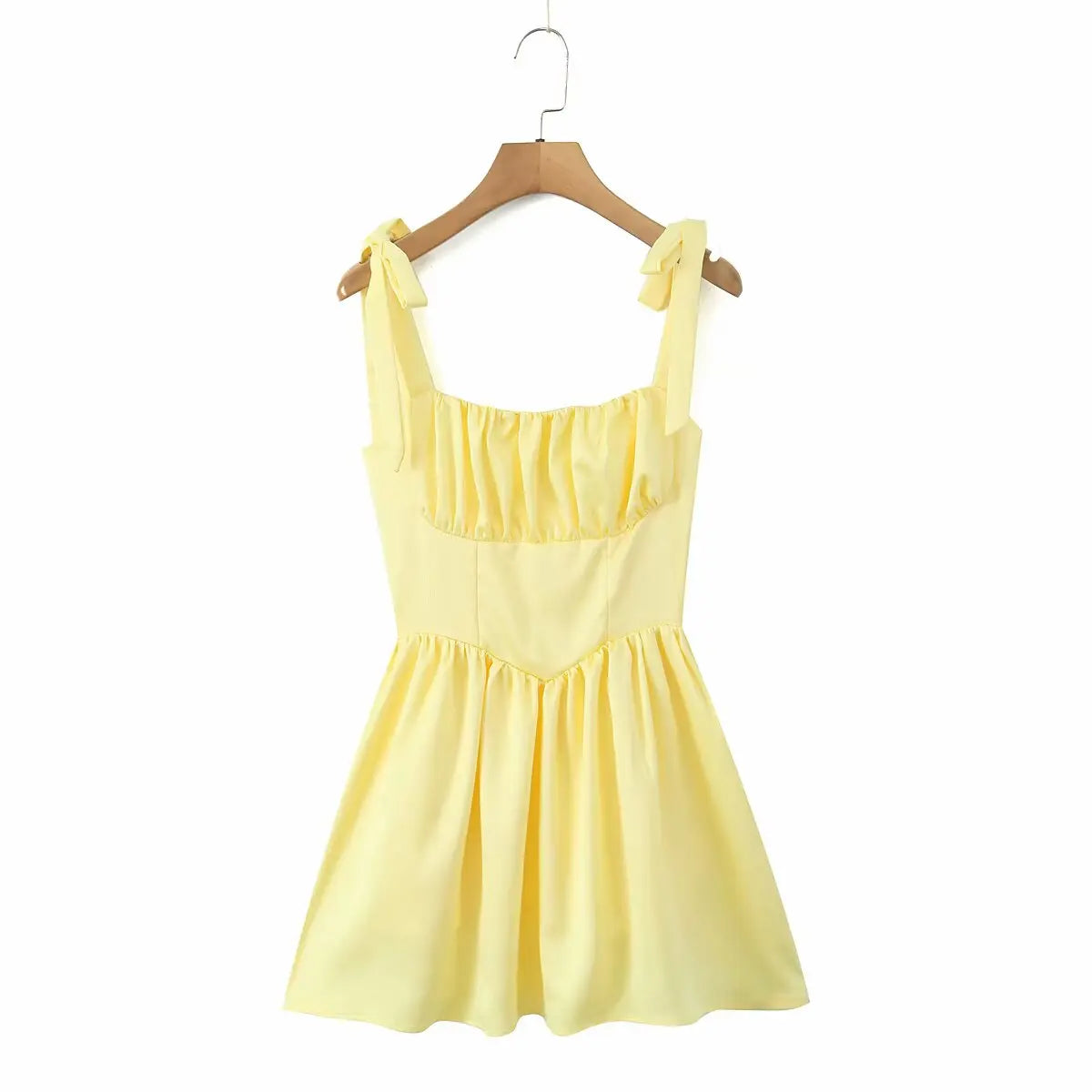 2025 Pleated Design Tie up Sleeveless Summer Dresses Women Solid Color Fitted Fit Mini Dress Simple Fashion Party Dress
