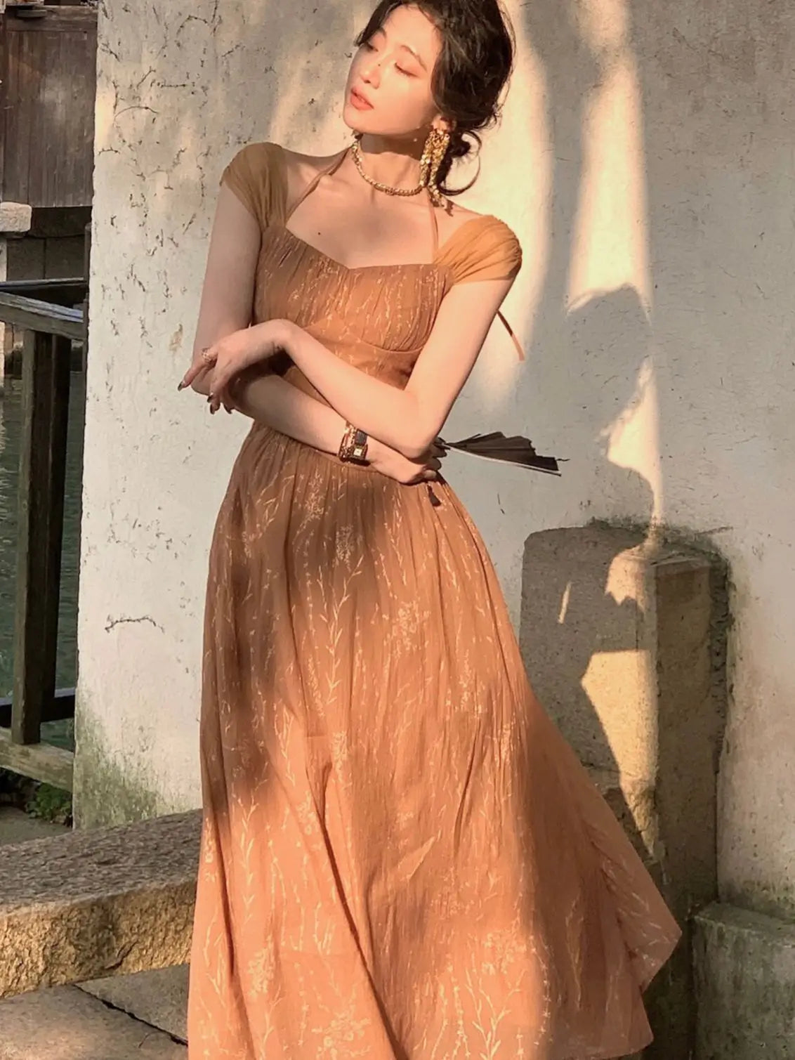 Vintage Midi Dress For Women Summer Sophisticated Prom Evening Party Vestidos Fashion Female Clothing Office Ladies Dresses