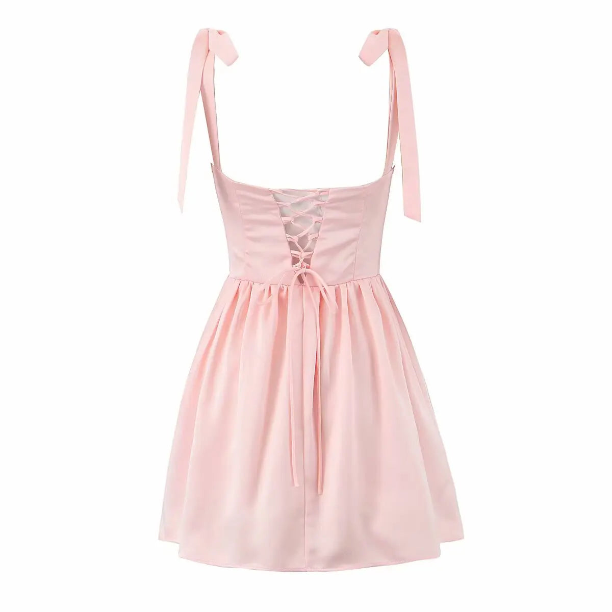 2025 Pleated Design Tie up Sleeveless Summer Dresses Women Solid Color Fitted Fit Mini Dress Simple Fashion Party Dress