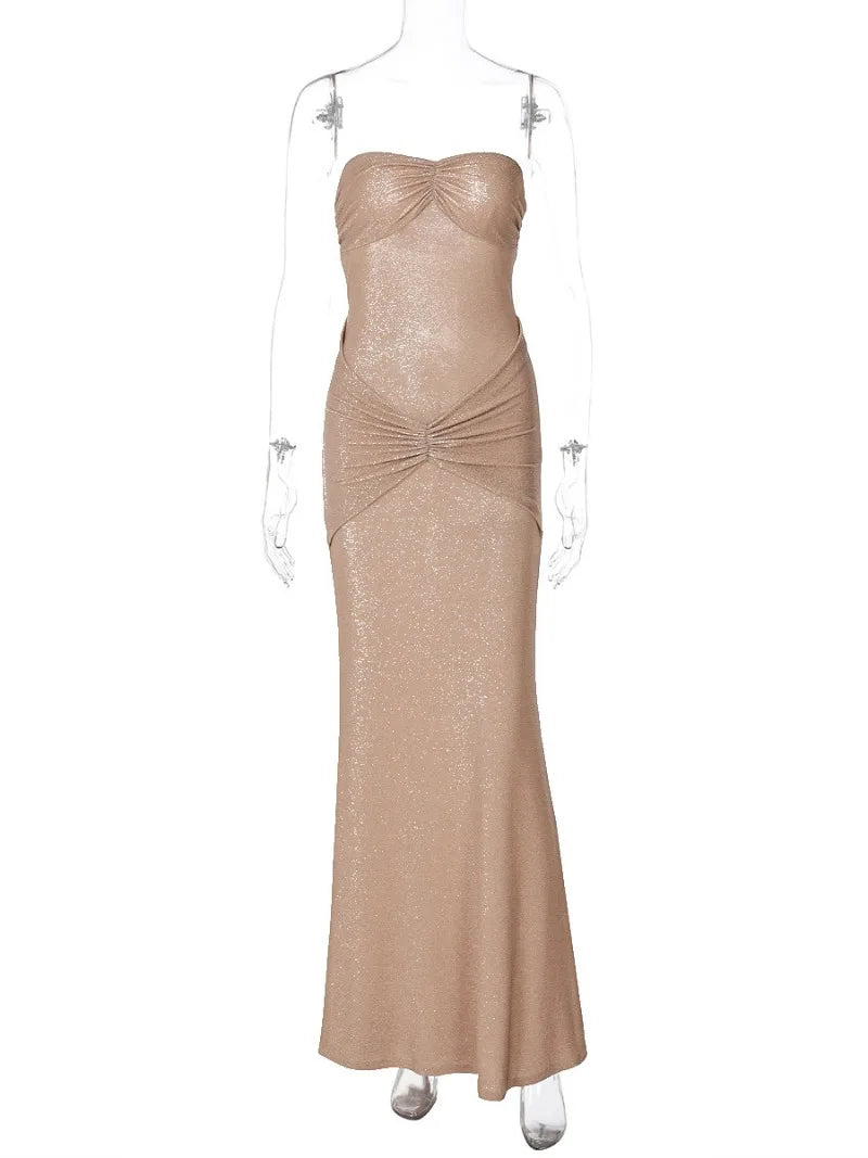 Graceful Strapless Long Maxi Mermaid Dress 2025 Women Sleeveless High Waist Ruched Backless Weddiing Party Evening Prom Dresses
