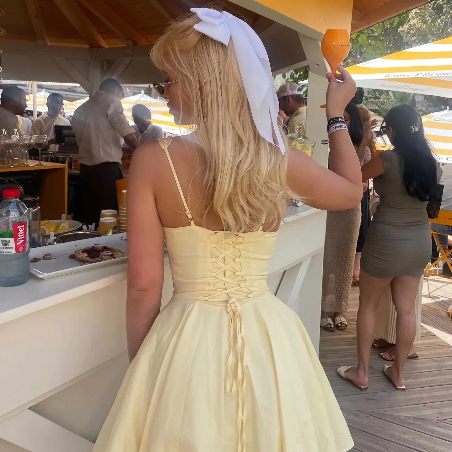 Hollow Lace A Line Yellow Holiday Mini Dress