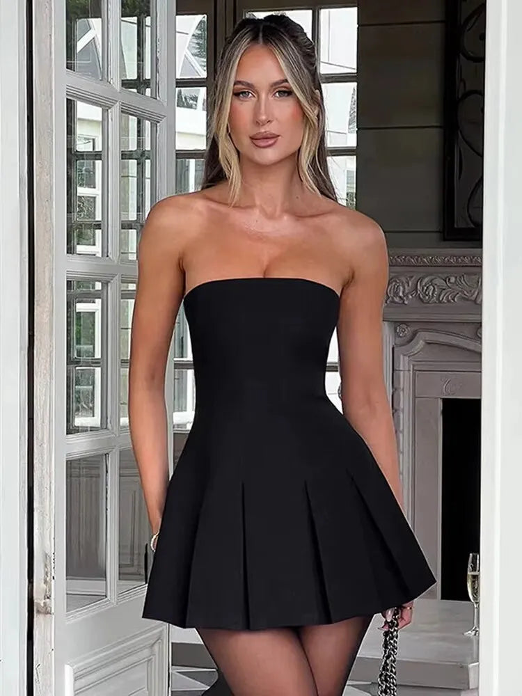 Strapless Bow Ruffle Sophisticated Gothic Mini Dress