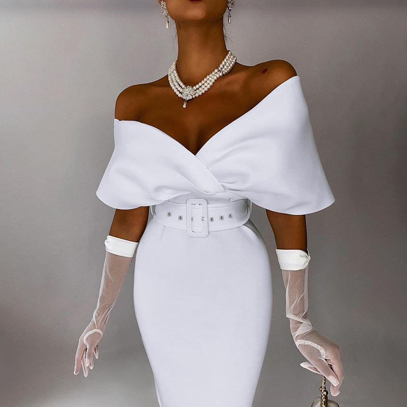 OffShoulder Graceful Party Ladies Vintage Evening Formal Midi Dress