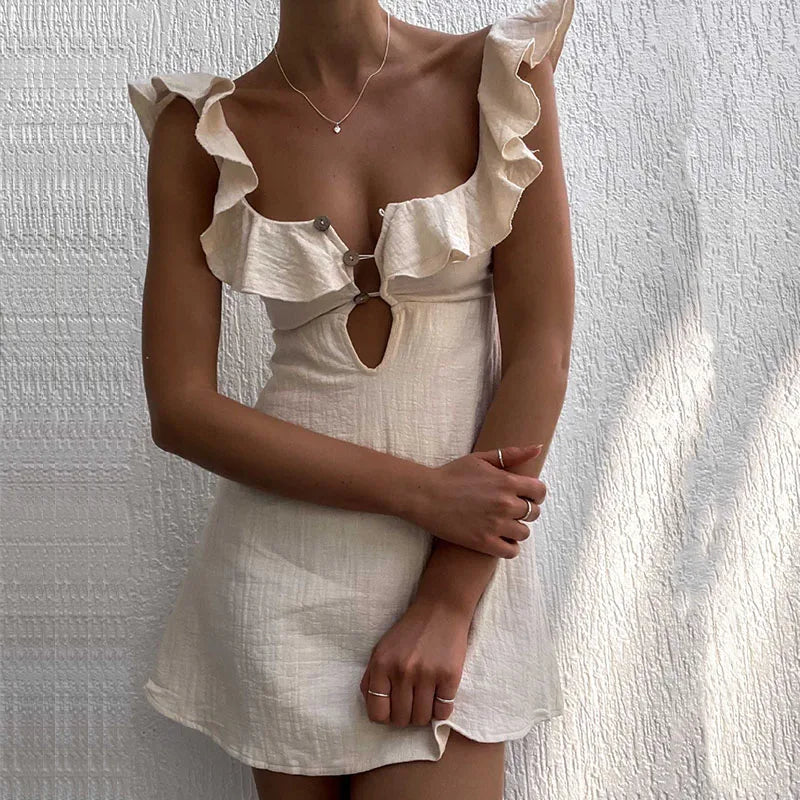 Ruffled Hollow Cotton Beach Gothic Mini Dress