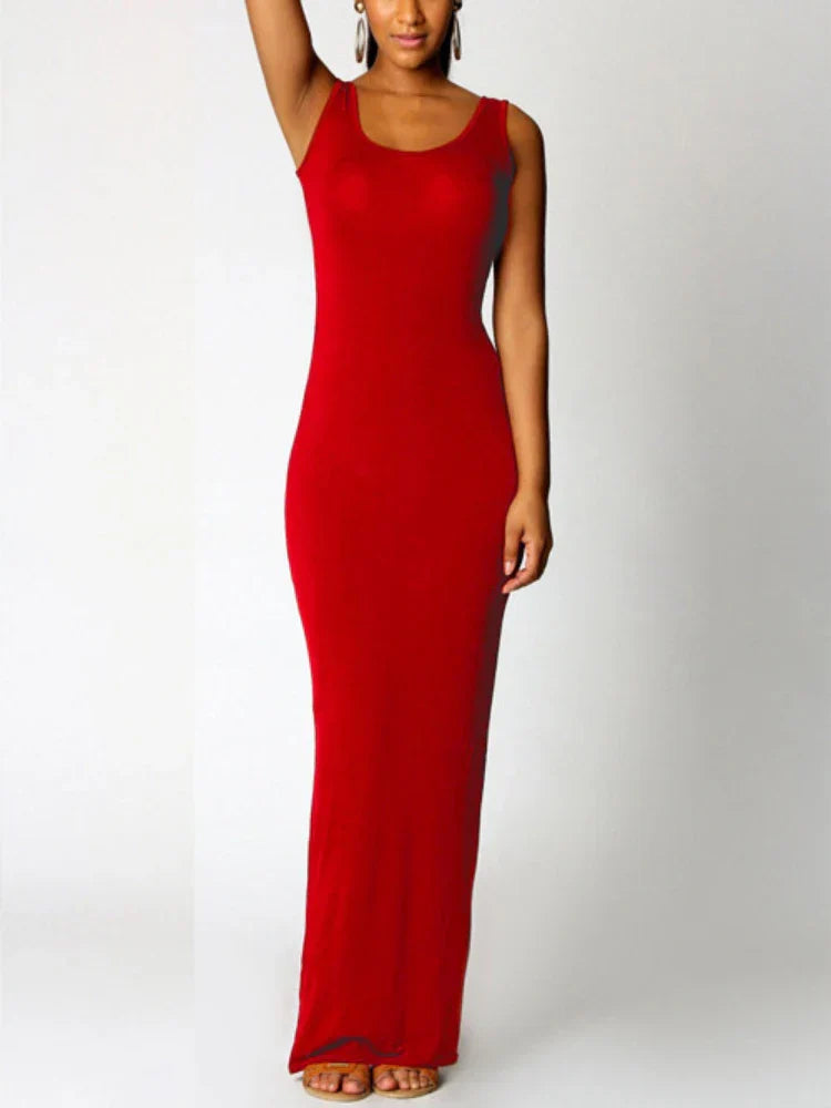 Solid Sleeveless Bodycon Maxi Dress
