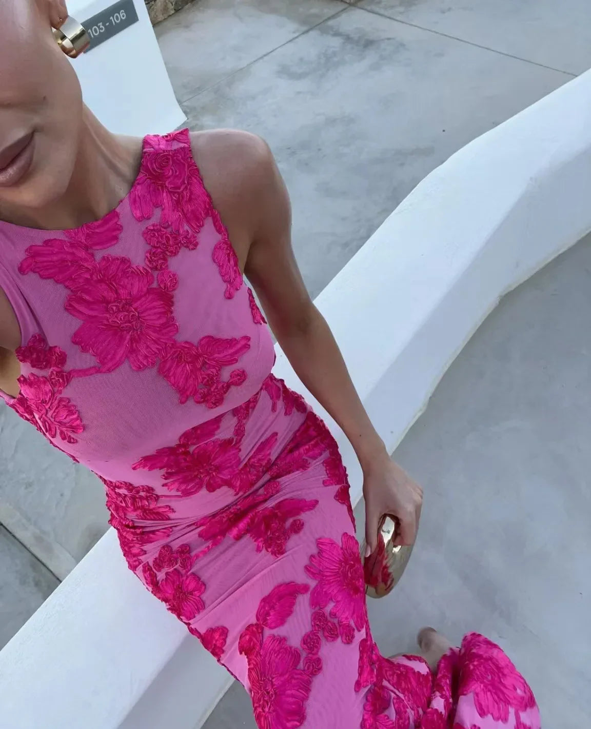 Flowers 3D Sleeveless Party Midi Dress