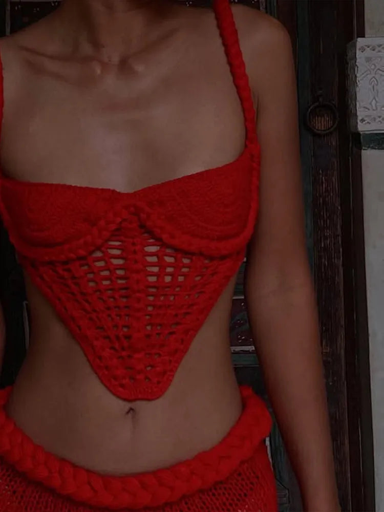 Crochet Embroidery Strap Hollow Mini Dress