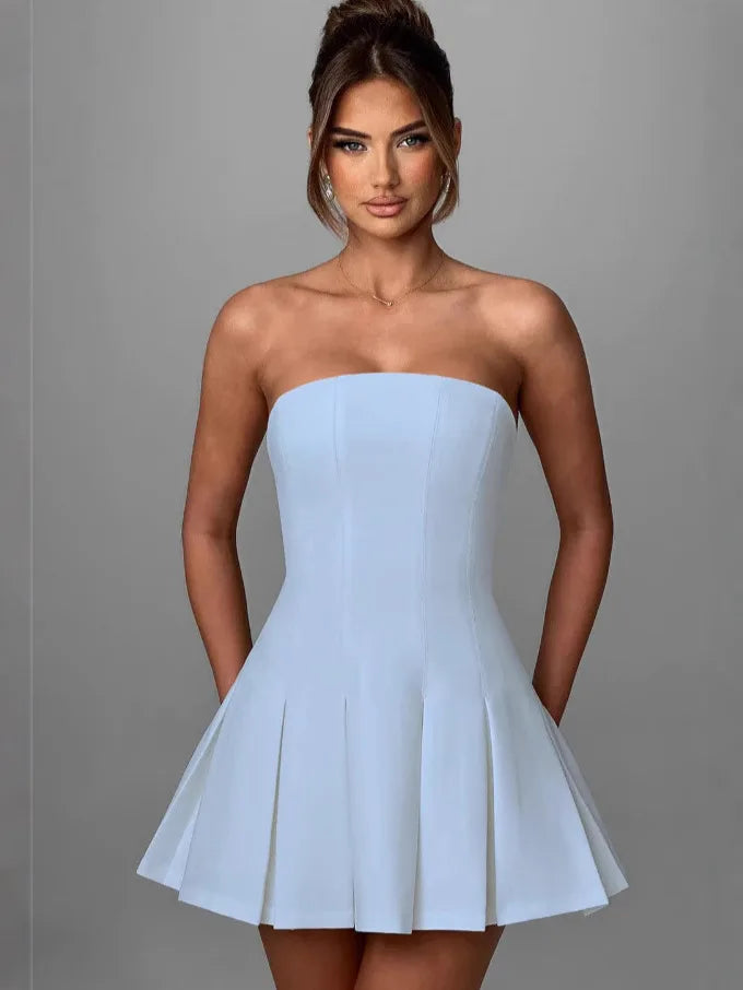 Strapless Bow Ruffle Sophisticated Gothic Mini Dress