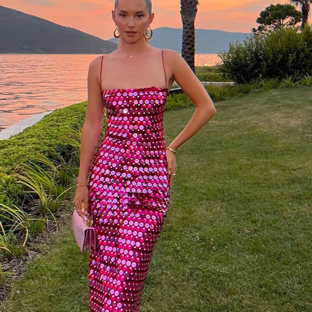 Girl Spicy Beaded Irregular Midi Dress