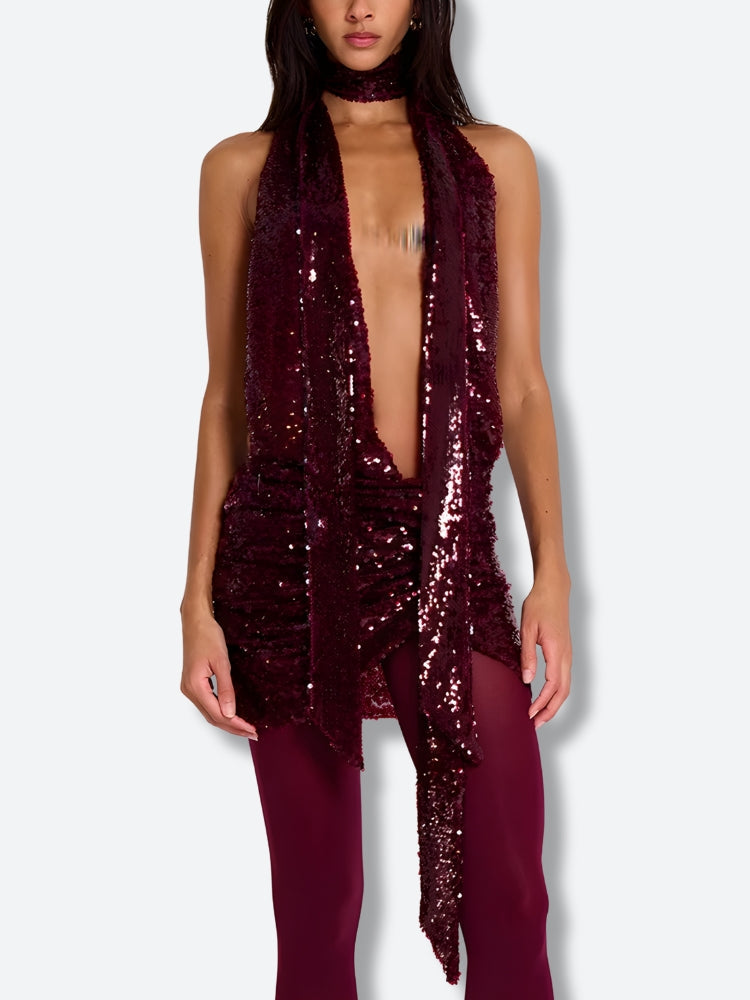 Backless Sequined Mini Dress