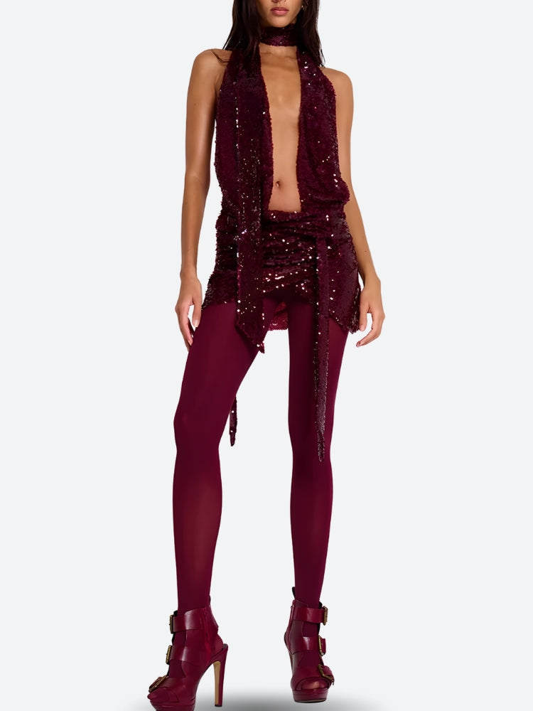 Backless Sequined Mini Dress