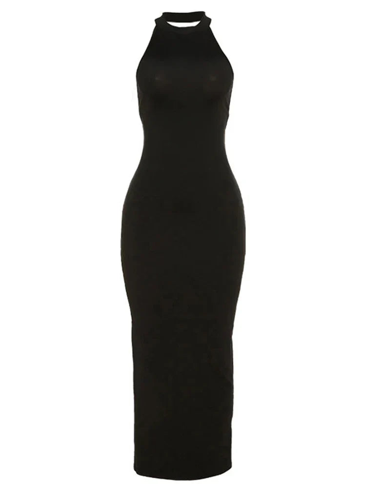 Backless Halter Sophisticated Bandage Summer Club Black Midi Dresses