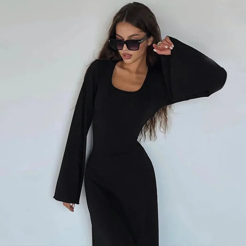 2024 Graceful Bodycon Flare Sleeve Maxi Dress