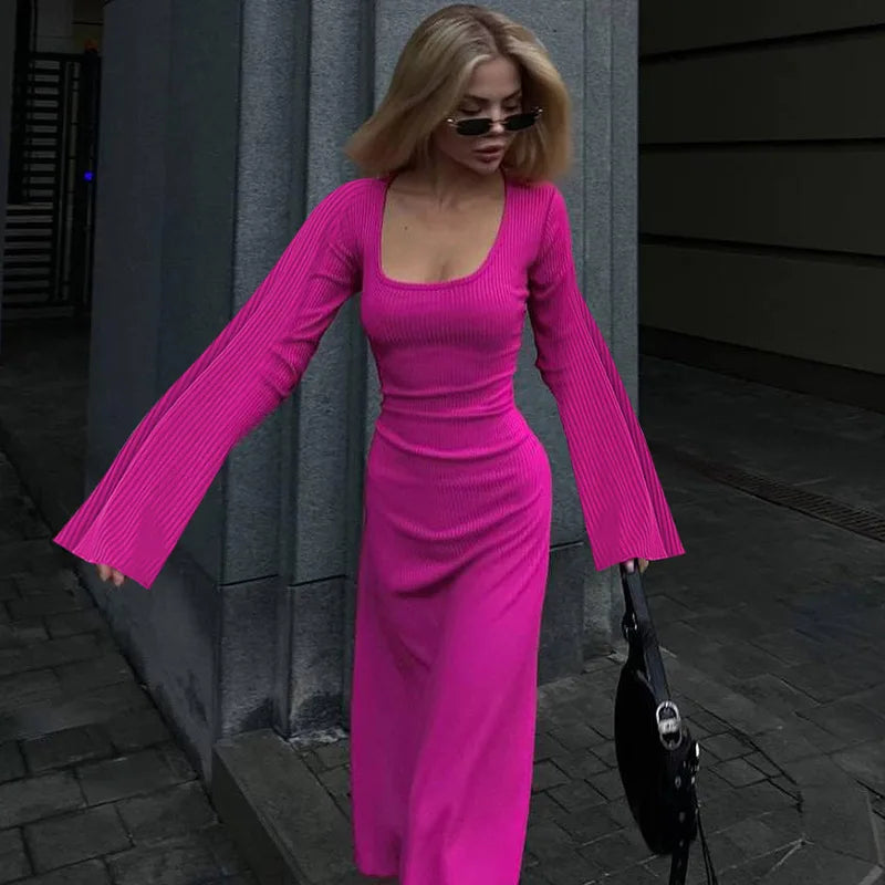 2024 Graceful Bodycon Flare Sleeve Maxi Dress
