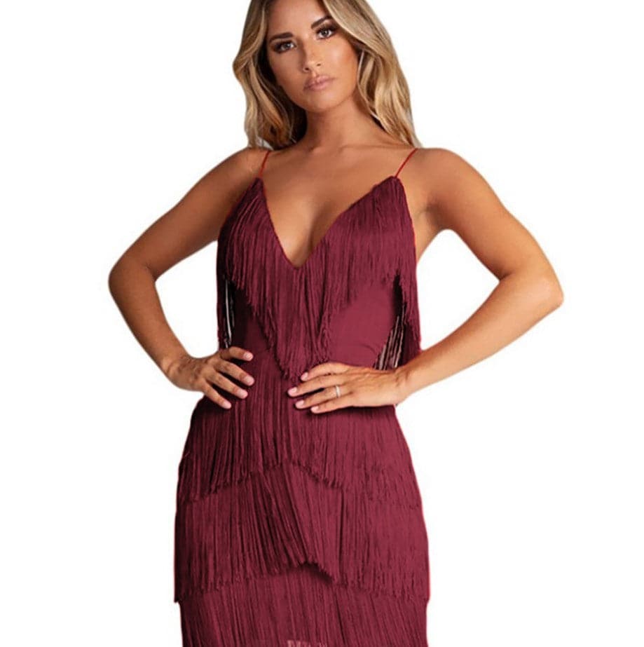 VNeck Deep Backless Patchwork Bodycon Dress