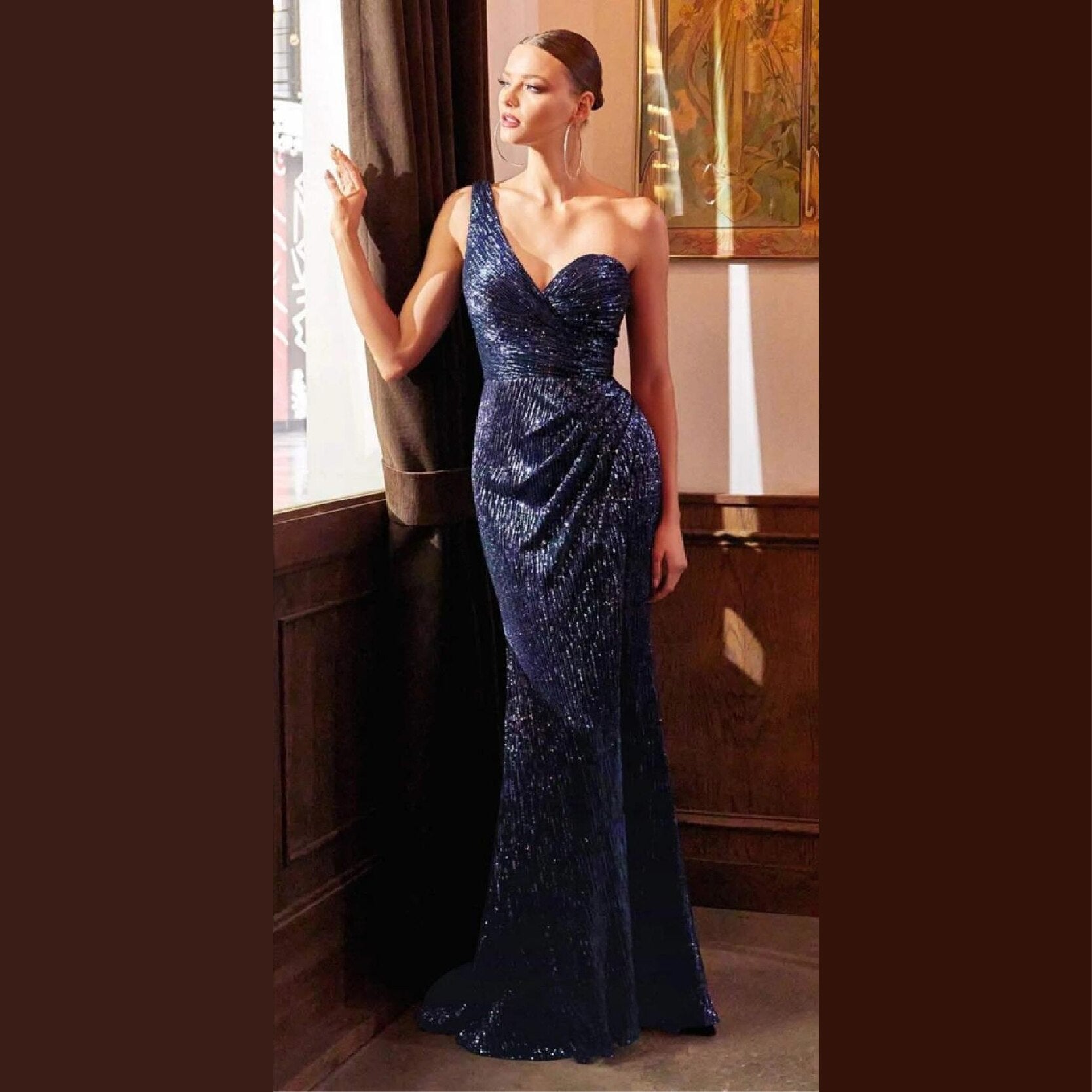 Kissnovaa - Sexy Slim One Shoulder Tube Top Sequins Shinning Long Dress