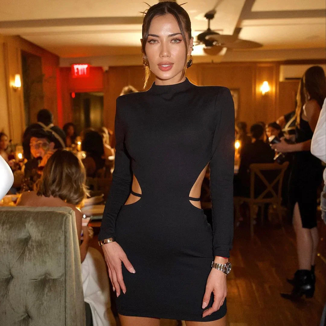 Bandage Backless Long Sleeve Mini Dress