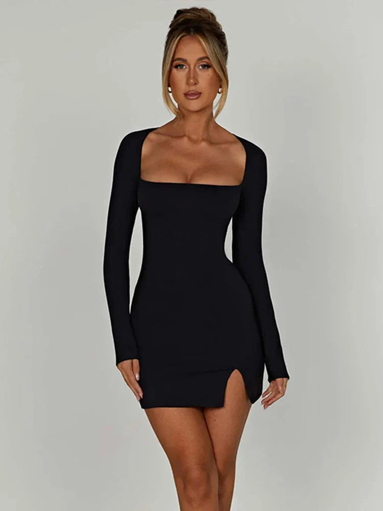Up Lace Split Backless Long Sleeve Mini Dress
