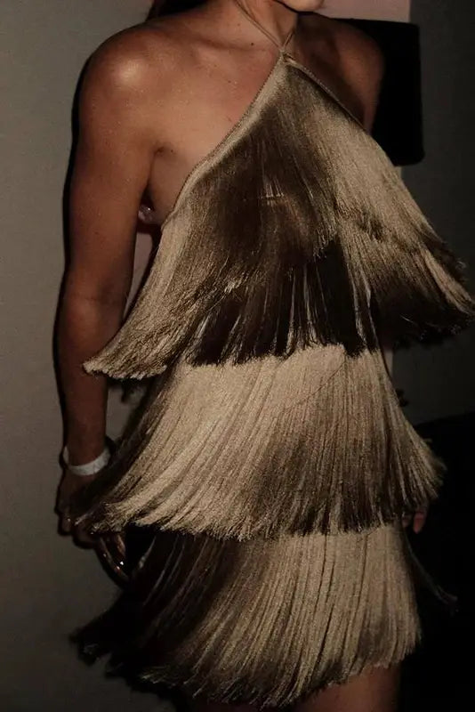 Tassel Silky Halter Mini Dress