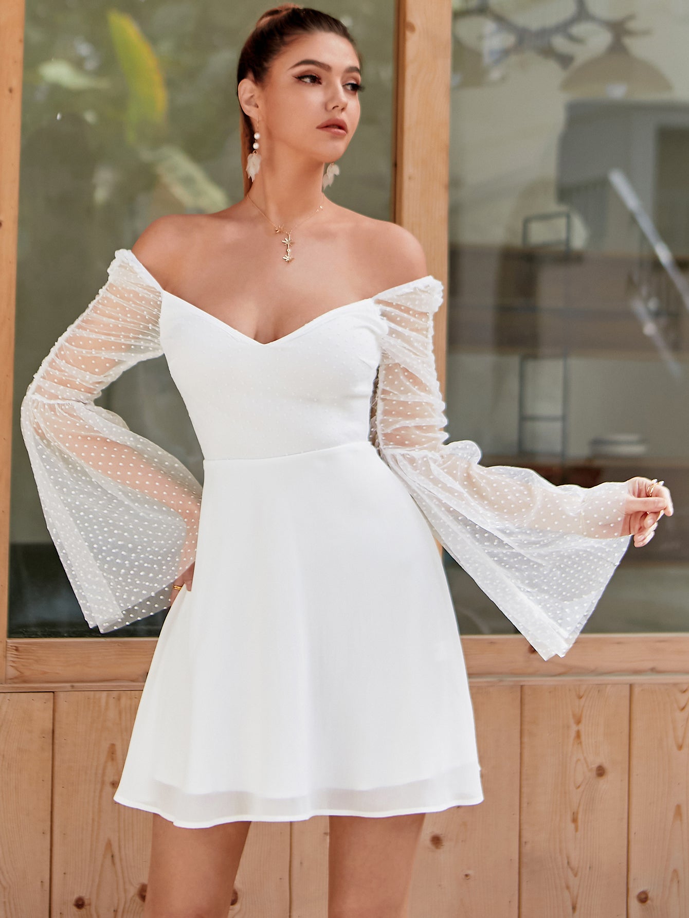 Bell Sheer Sleeve Swiss Dot Dress