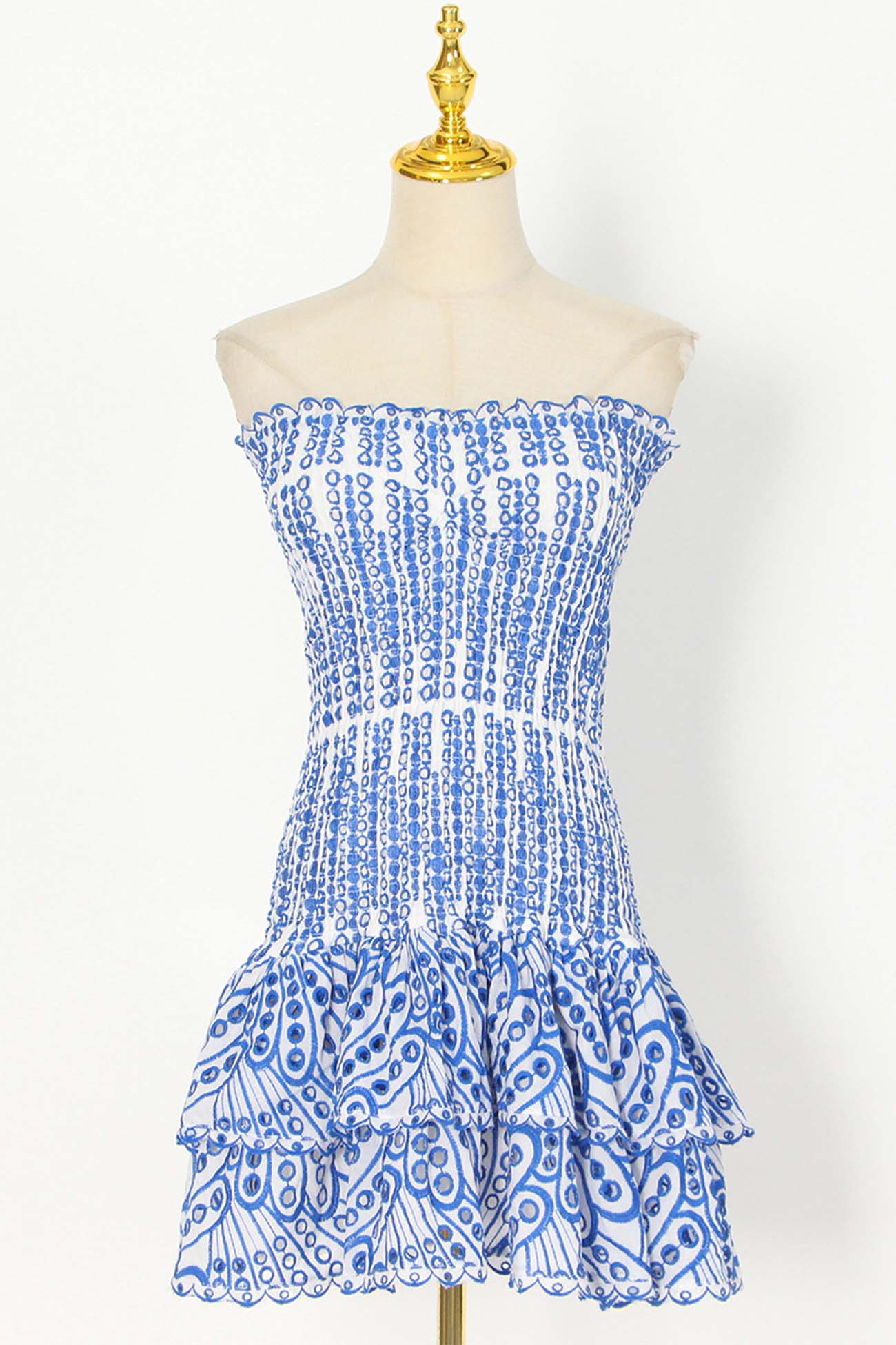 Off-The-Shoulder Shirred Embroidery Tiered Dress