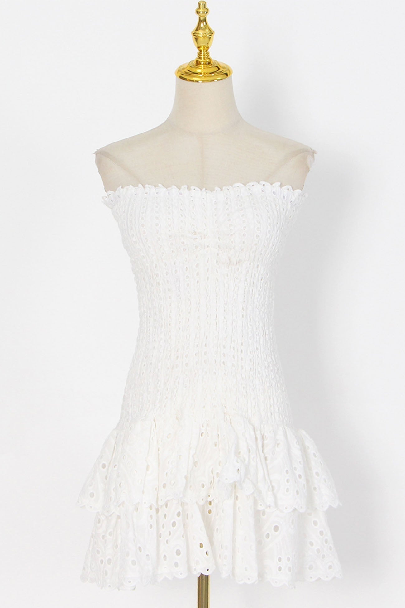 Off-The-Shoulder Shirred Embroidery Tiered Dress