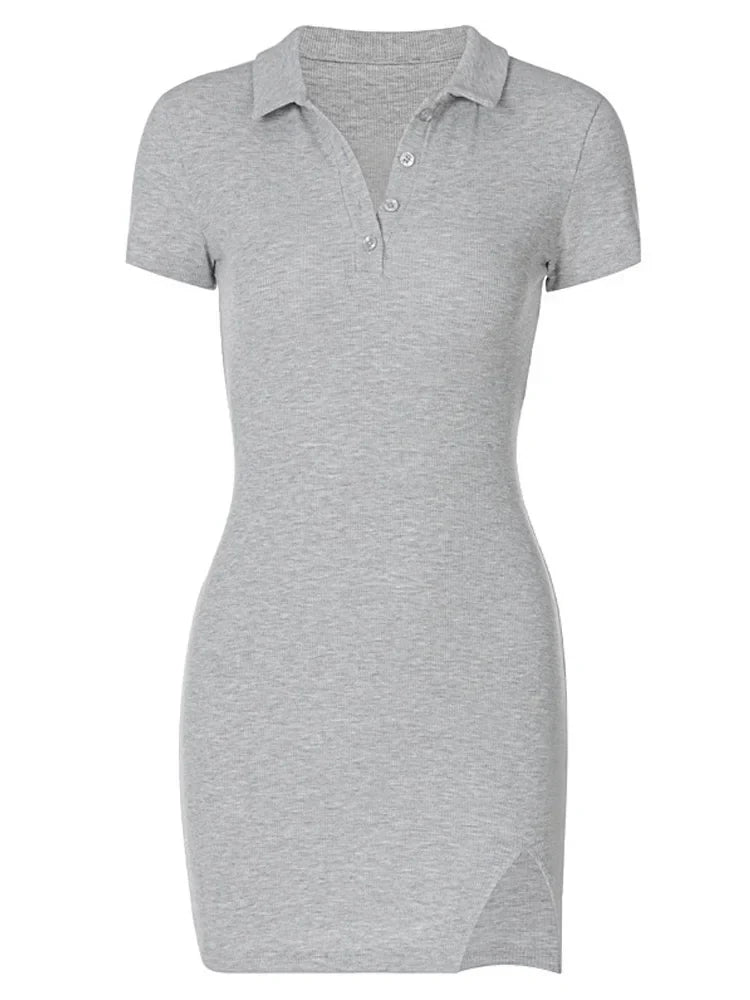 Short Sleeve Slit Pretty Solid Party Clothing Midi Dresses