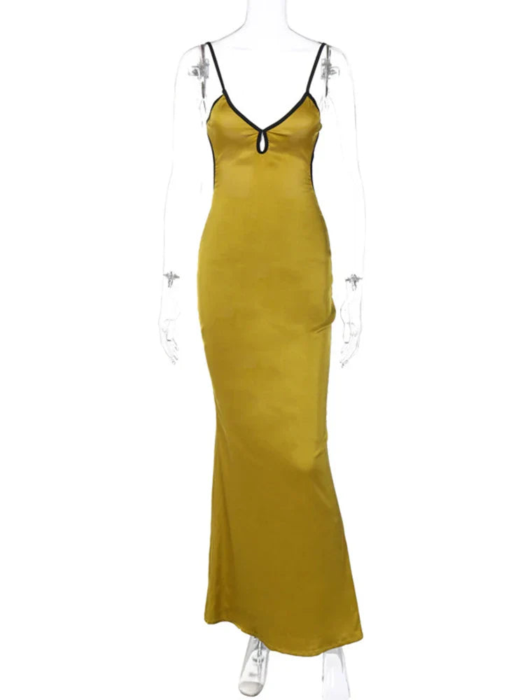 Backless Sleeveless Patchwork Lace Up Cut Out Maxi Prom Midi Dresses