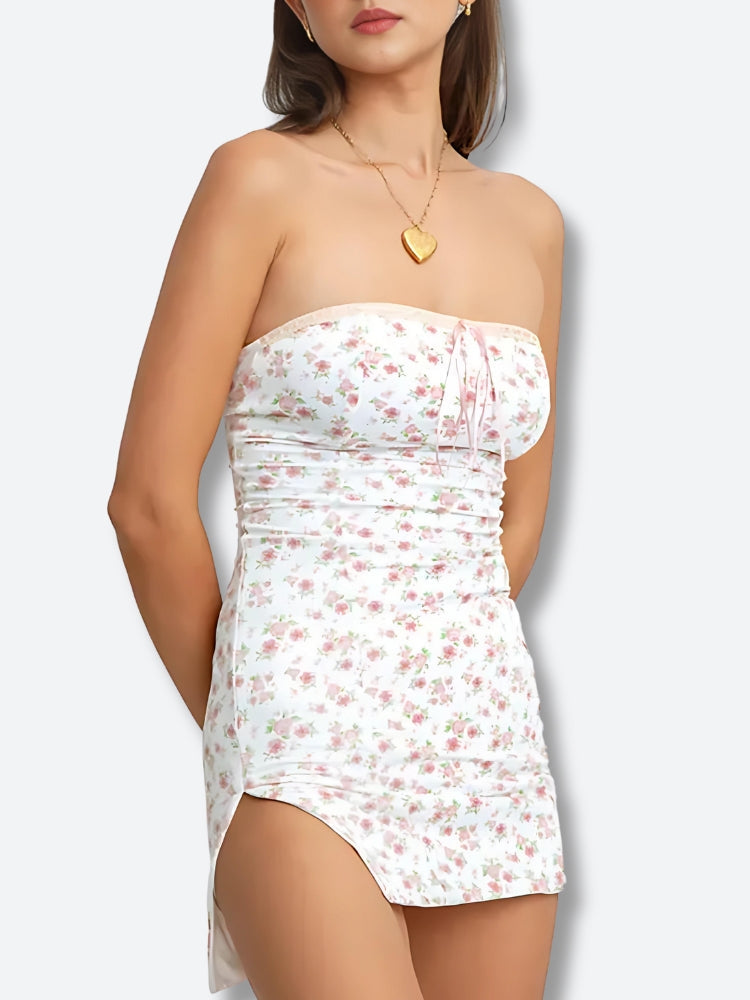Soft Girl Botanical Tube Mini Dress