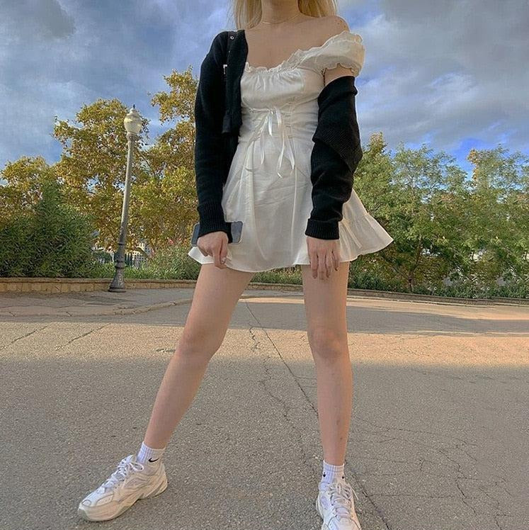 Comfortable Girl Lace Up Mini Dress