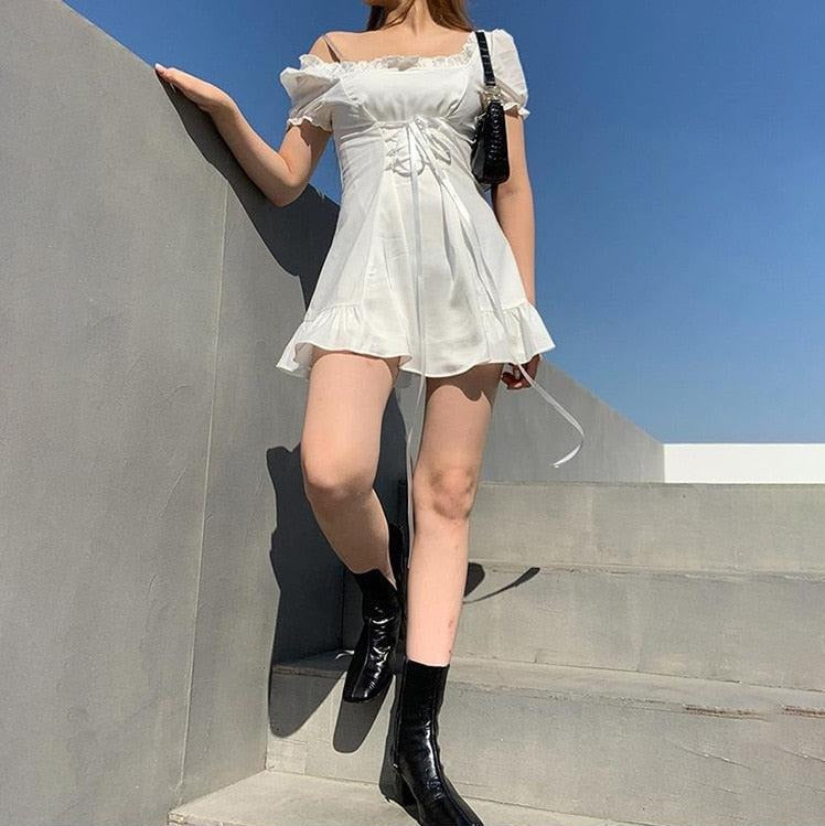 Comfortable Girl Lace Up Mini Dress