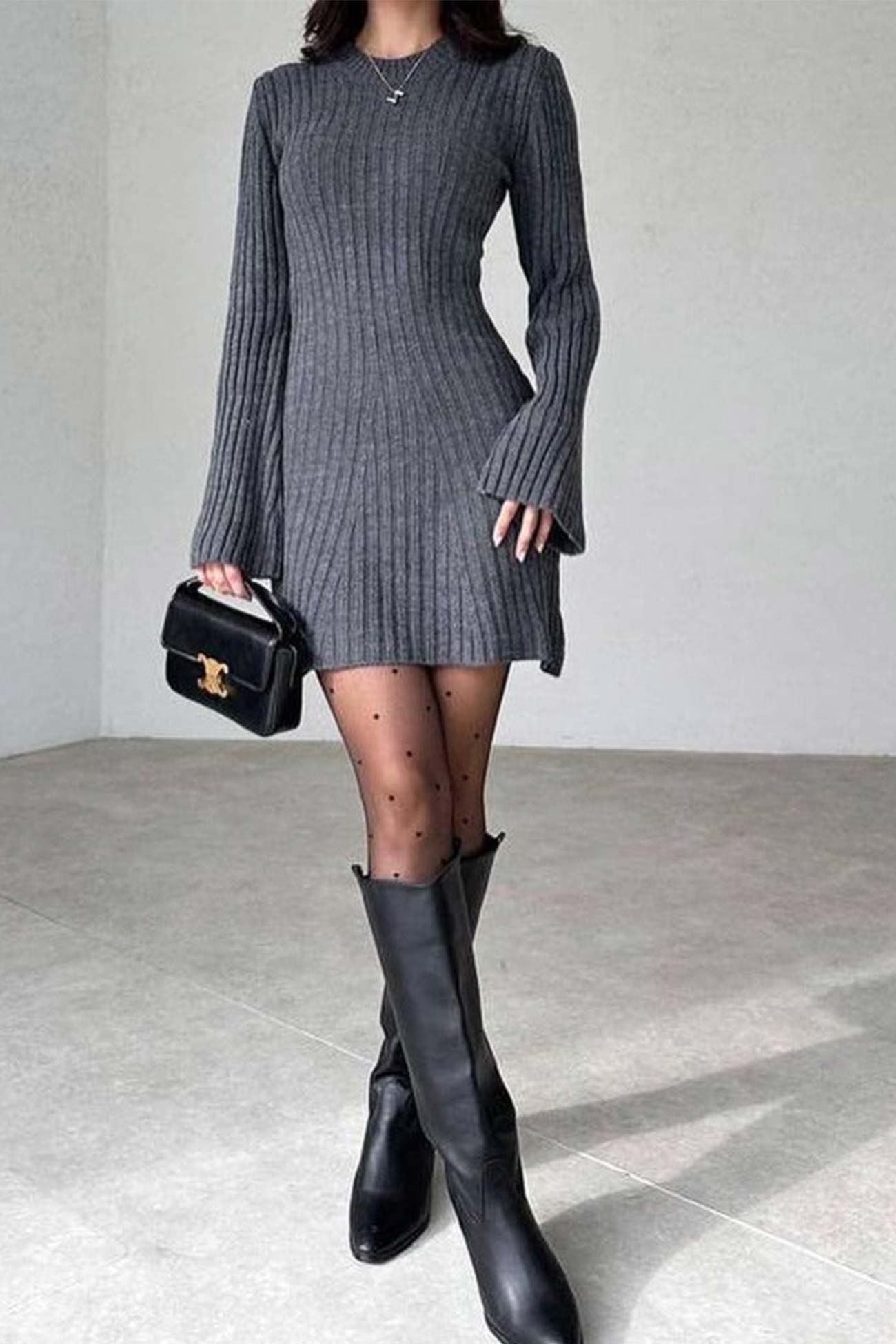 Color Solid Ribbed Knitted Dress