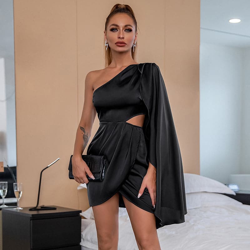 Solid Color Satin OneShoulder Prom Dresses