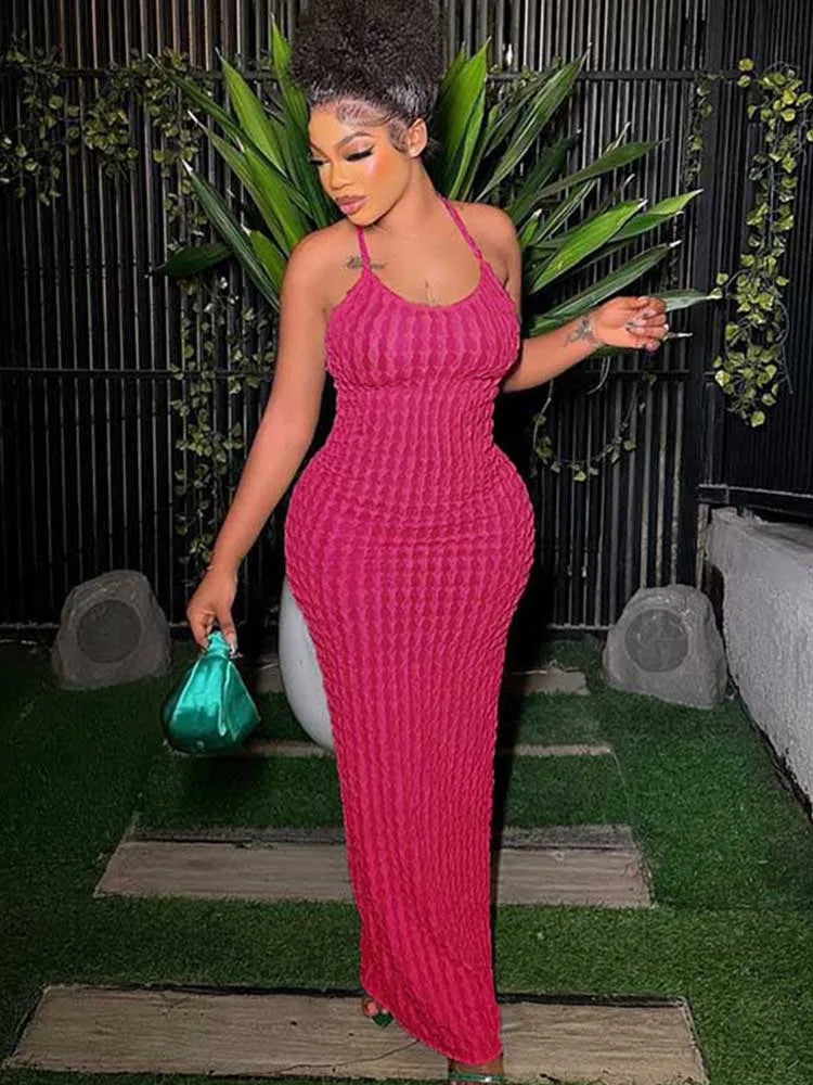 Solid Ruched Spaghetti Strap Bandage Relaxed Backless Ladies Midi Dresses