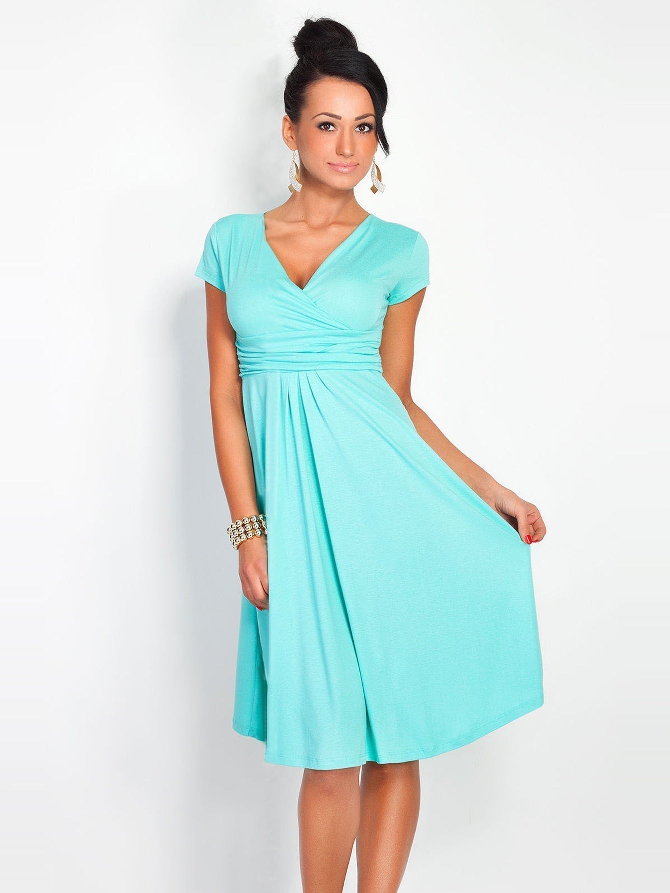 V Solid neck Dress