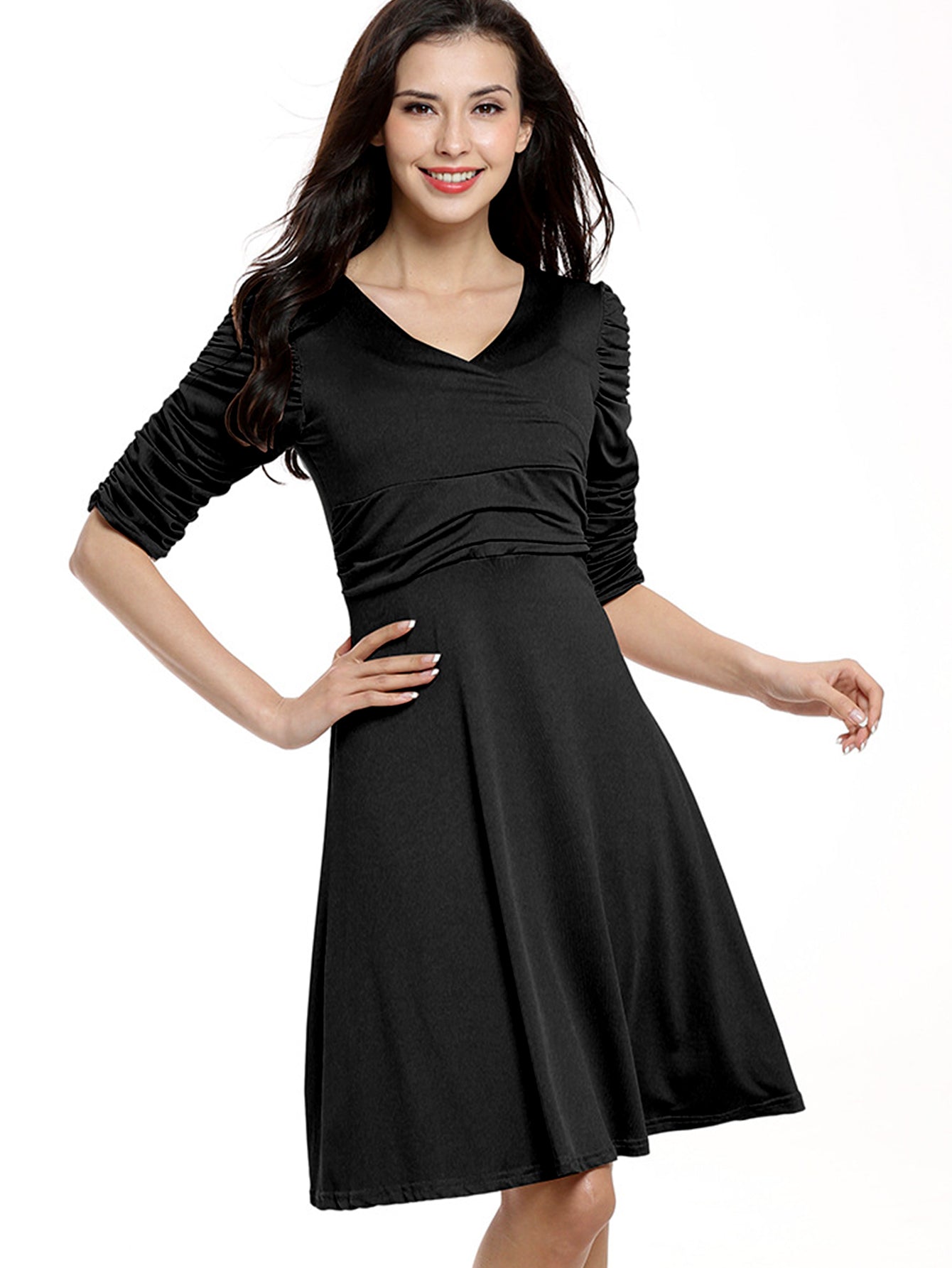 V Solid neck Dress