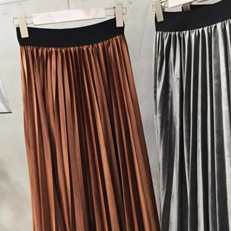 Metallic Silver Pleated High Waist Laidback Party Skirt Midi Dresses