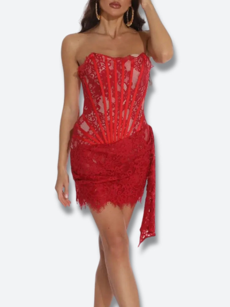 Lace Strapless Mini Dress