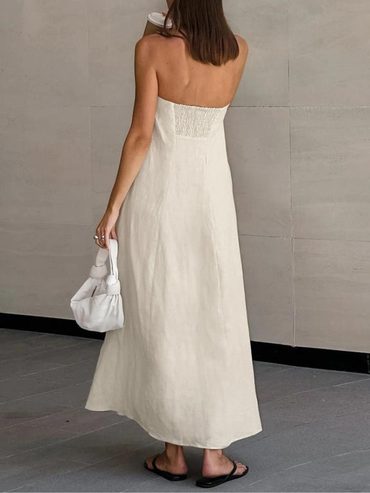 Linen Strapless Midi Dress