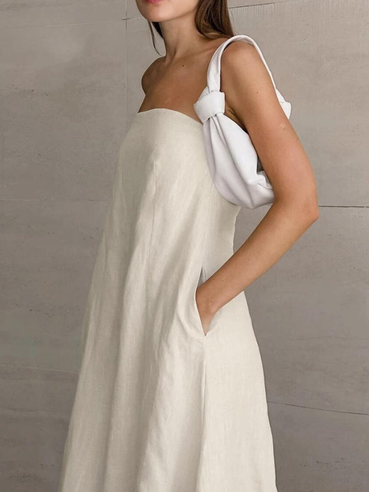 Linen Strapless Midi Dress