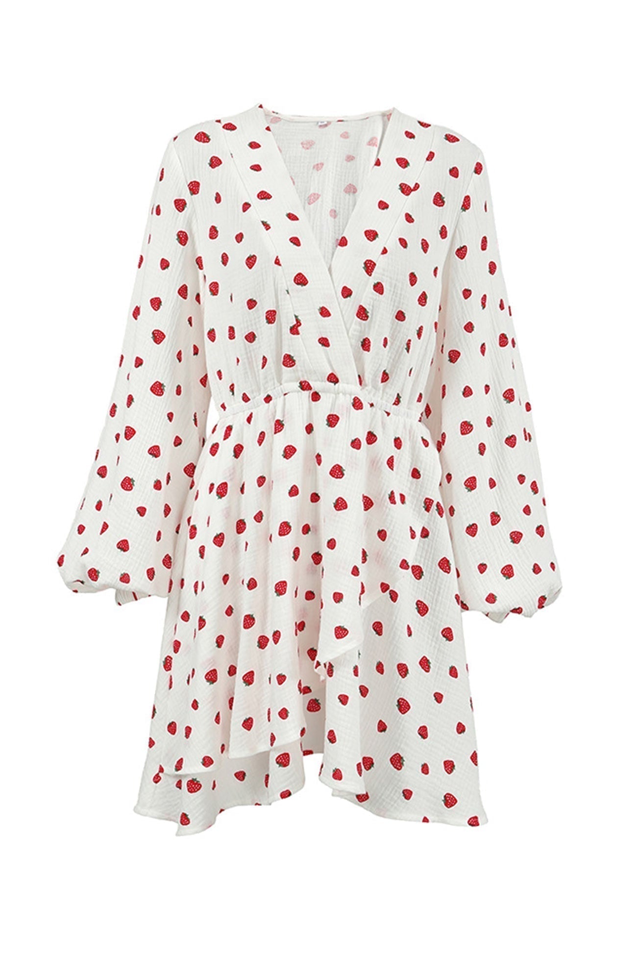 Print Strawberry Puff Sleeve Cotton Dress